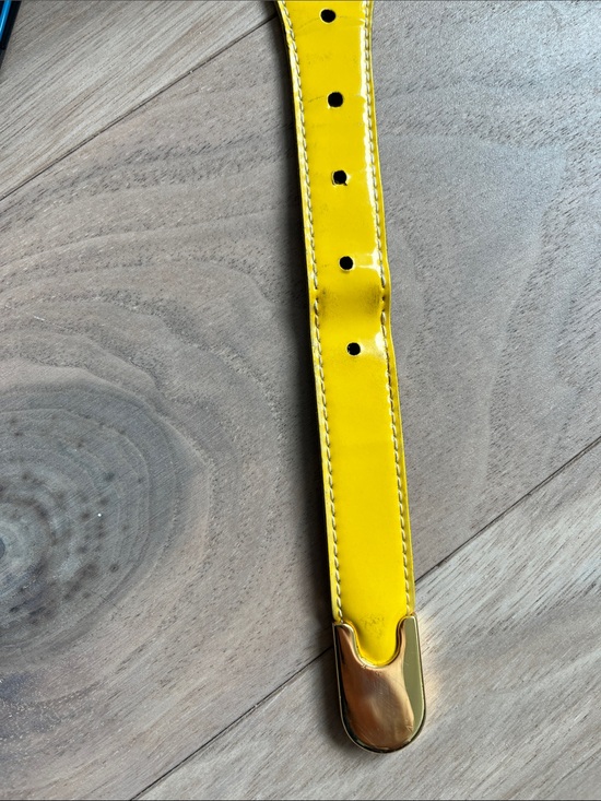 Vintage Designer Yellow Patent Leather Belt Gold Trim Size M main image 5